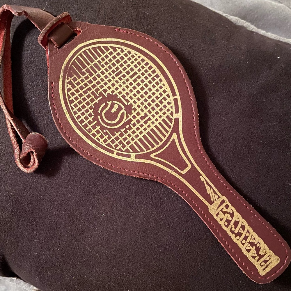 Vintage Luggage Tag - Genuine Leather - Tennis Racket